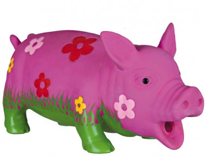 Іграшка для собак Свиня з квітами хрюкає, 20 см, 35185